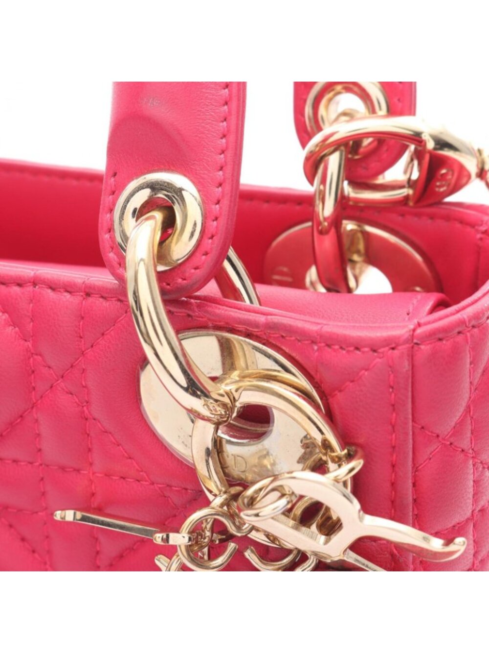 Dior Handbag Lady Dior Mini Cannage 2-Way Magenta Leather Lady Dior Tote - Picture 12 of 15